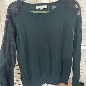 LOFT Green Sweater with Lace Accents